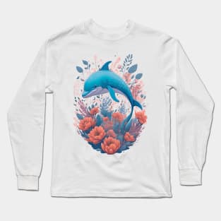 Dolphin with Flowers Long Sleeve T-Shirt